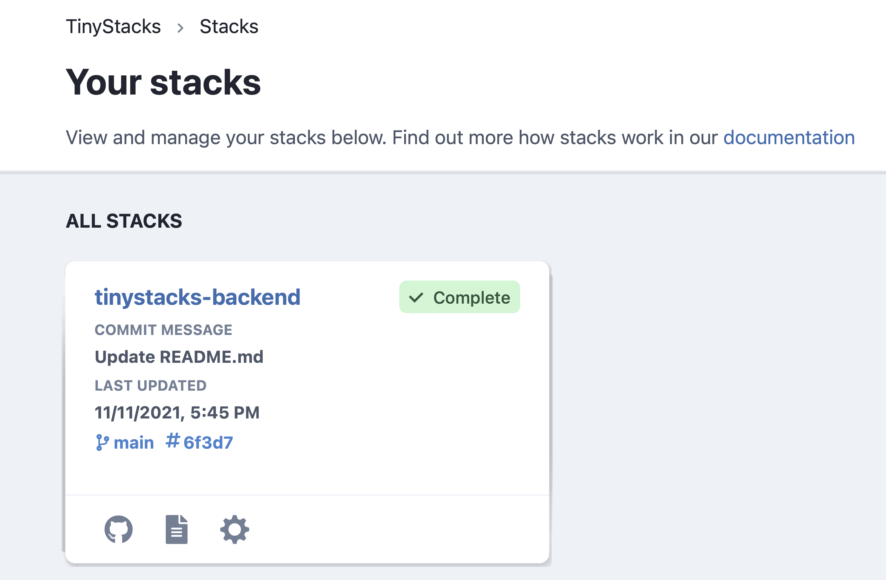 TinyStacks - select stack